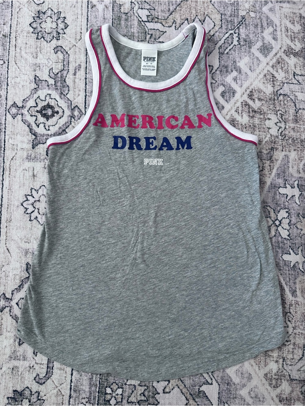 PINK Victoria's Secret Grey Tank with White and Pink Trim
